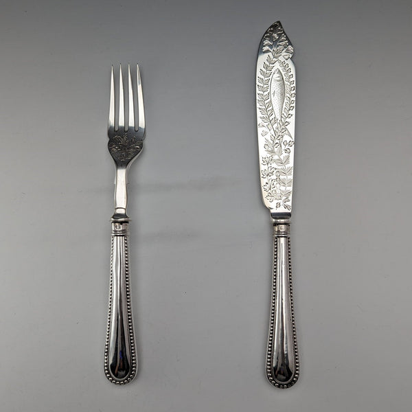 約 1865 年英國古董純銀柄魚餐具一對 JB